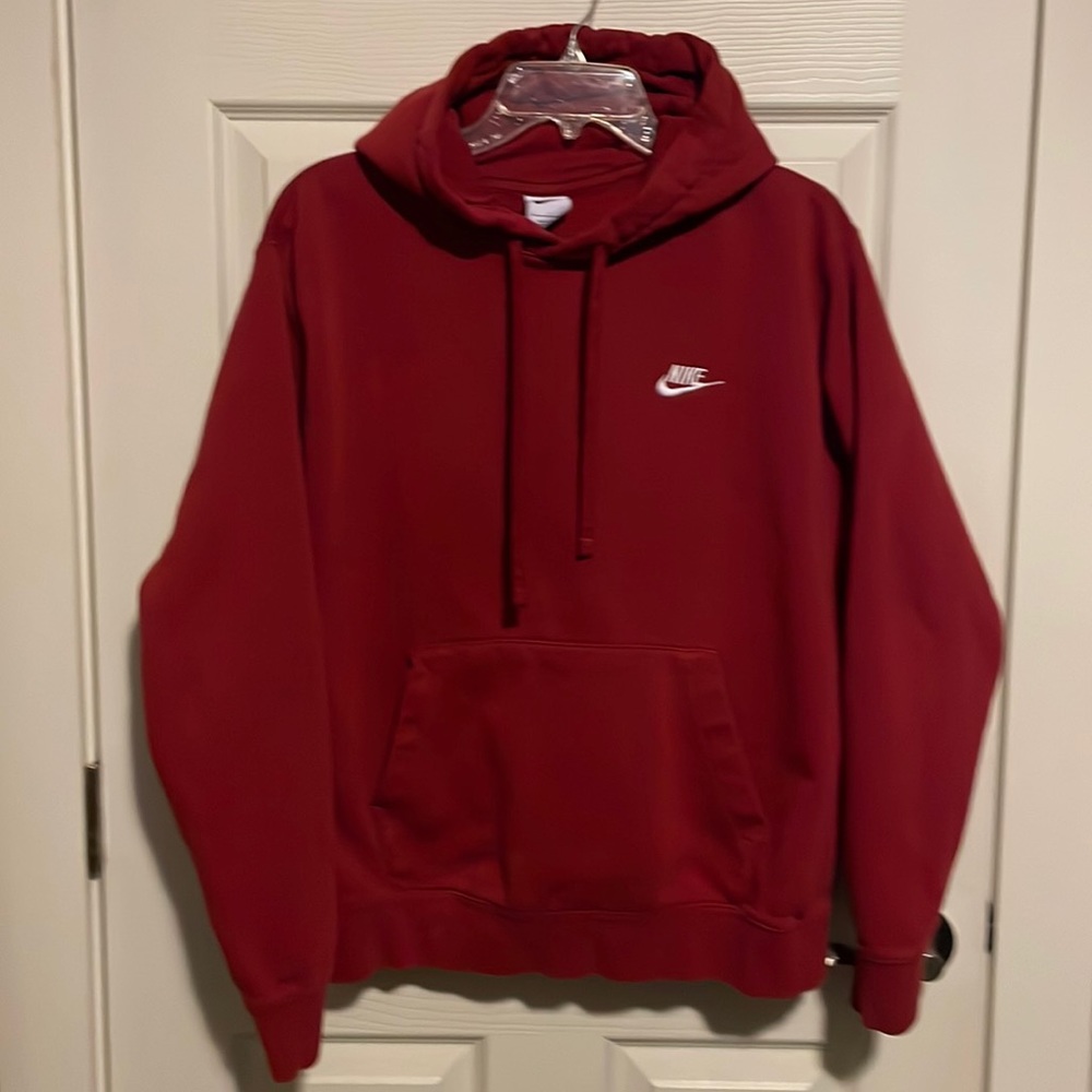 Sale-Nike mens fleece cotton pullover dark red hoodie, large